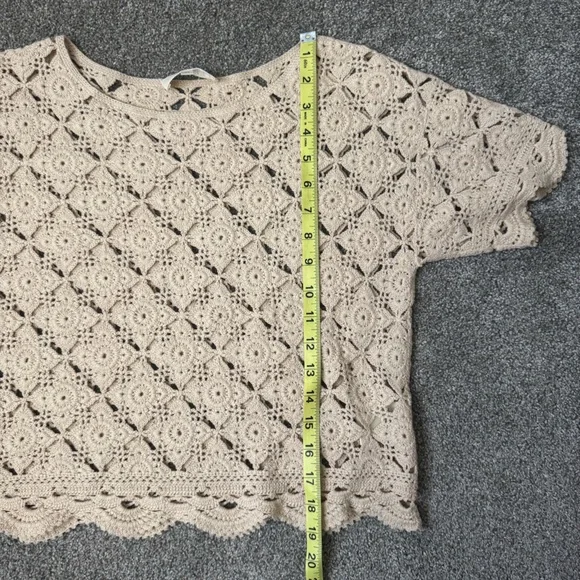 Sezane Dorine Top in Latte Tan Size XS Crochet Lace Blouse Cotton Tee Shirt - Picture 15 of 15